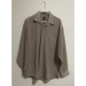 Novin Collection Mens Taupe Peach Skin Polyester Button Up Shirt Long Sleeve